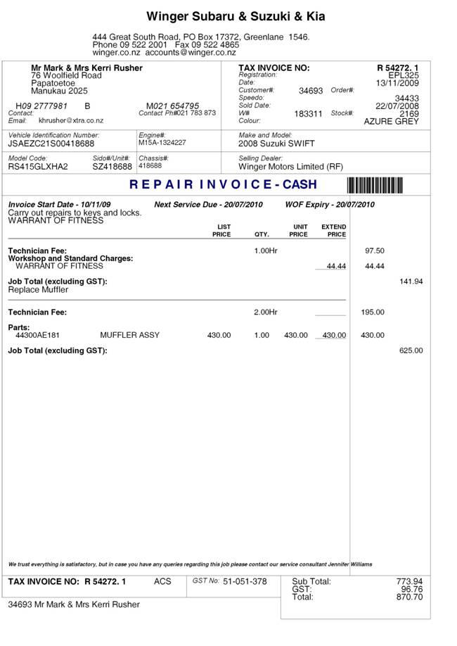 service invoice 54272-001